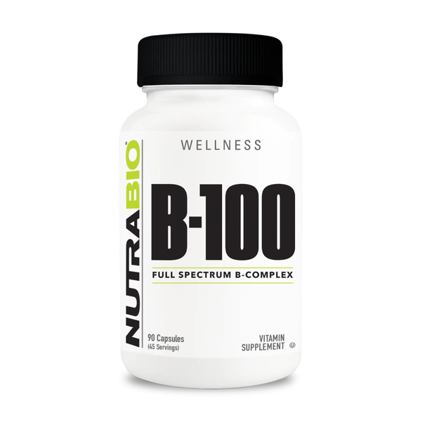 Nutrabio B-100 B Vitamin Complex Immune System Support Healthy Hair Skin Nails 90 Vegetable Capsules