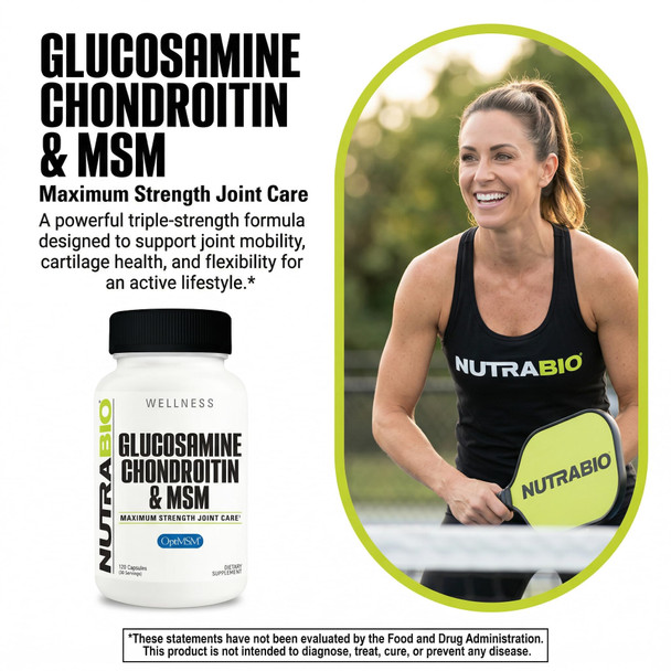 Nutrabio Glucosamine Chondroitin & Optimsm Supplement Joint Support Formula - 120 Capsules (120 Count)