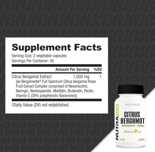 Nutrabio Citrus Bergamot Bergamonte Extract Supplement 1000Mg - May Help Promote Cardiovascular Health And Wellness 90 Capsules