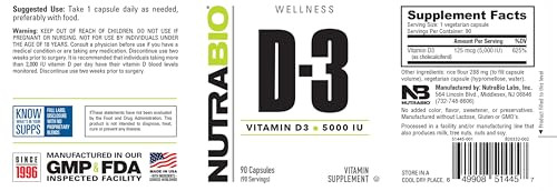 Nutrabio Vitamin D (5000 Iu) Immune Support 90 Vegetable Capsules