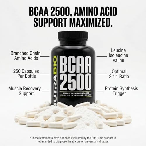 Nutrabio Bcaa 2500 Branched Chain Amino Acids Support New Muscle Growth And Prevent Muscle Breakdown 250 Capsules