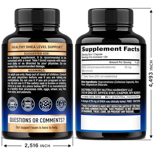 Nutraharmony Dhea 25Mg - Micronized Dhea Supplement For Women & Men - Clinically Proven Strength & Bioavailable - Healthy Aging Hormone Balance & Energy Level Support - Vegan & Non-Gmo - Made In Usa 120 Capsules