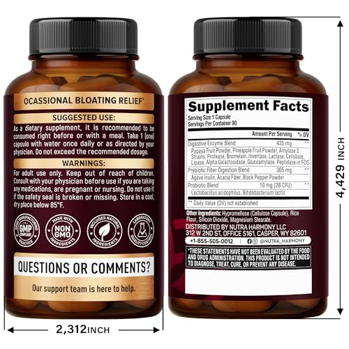 Nutraharmony Digestive Enzymes For Women - Multi Digestive Enzymes Papaya Bromelain Probiotic & Prebiotics - Gut & Digestion Support Bloating Relief - Vegan Lab Tested - Made In Usa - 90 Capsules One/Day