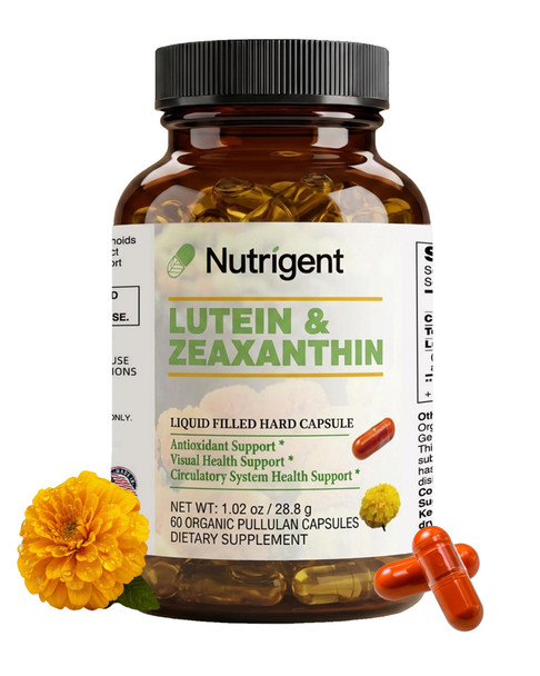 Nutrigent Lutein 20 Mg With Zeaxanthin Liquid Filled Organic Capsules Eye Health Supplements Support Vision Health Gluten Free Soy Free (60Ct)