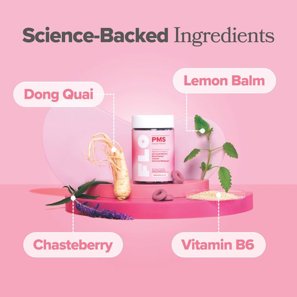 O Positiv Flo Pms Gummies For Women - Proactive Pms Relief - Targets Hormonal Breakouts Bloating Cramps & Mood Swings With Chasteberry Vitamin B6 & Lemon Balm - Pms Gummies (Pack Of 1)