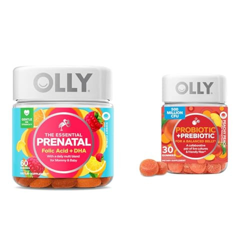 Olly The Essential Prenatal Gummy Multivitamin 30 Day Supply (Gummies) Sweet Folic Acid & Probiotic Prebiotic Gummy Digestive Support And Gut Health 500 Million Cfus Fiber