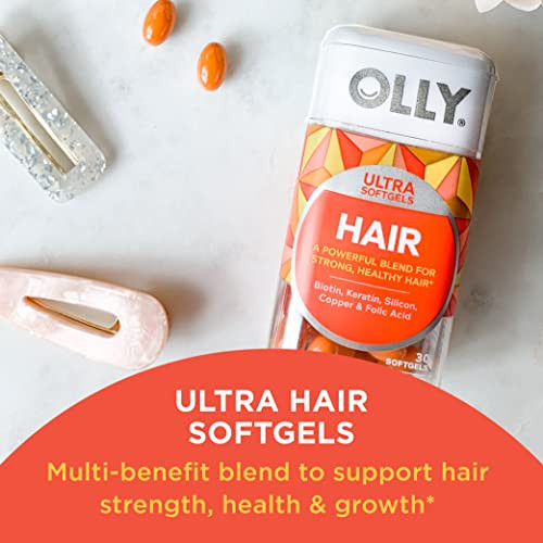 Olly Ultra Strength Hair Softgels Supports Hair Health Biotin Keratin & Metabolism Gummy Rings Apple Cider Vinegar Vitamin B12 Chromium