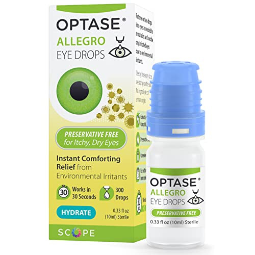 Optase Allegro Lubricant Eye Drops 0.33 Fl Oz Preservative Free Eye Drops For Dry Eyes Artificial Tears For Environmental Irritants - Contact Lens Compatible - Multidose Bottle Contains 300 Doses