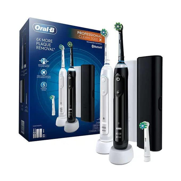 Oral-B Professional Clean 5000 X Electric Toothbrush Twin Pack Rechargeable Power Toothbrushes - Pack Of 2