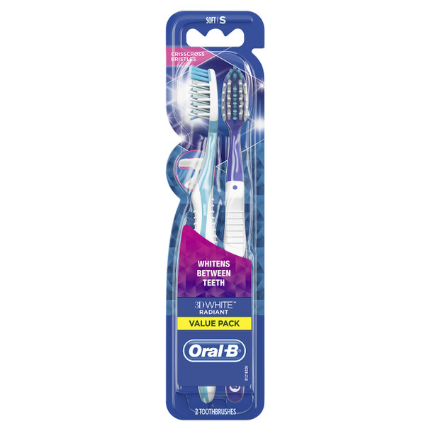 Oral-B 3D White Radiant Whitening Manual Toothbrush 2 Count