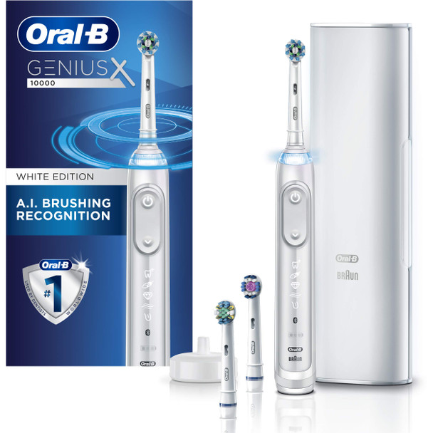 Oral-B Genius X Electric Toothbrush With 3 Oral-B Replacement Brush Heads And Toothbrush Case White (Packaging May Vary)
