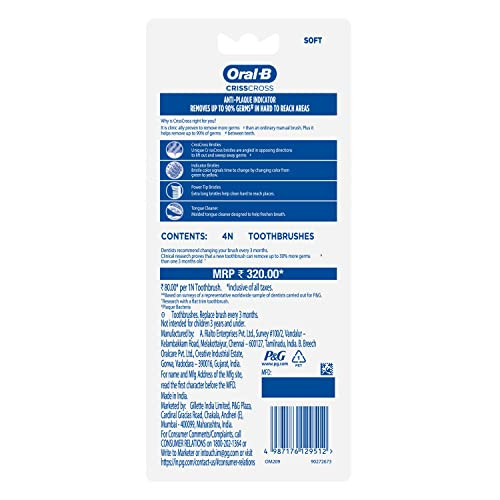 Oral-B Oral B Criss Cross - Family Pack Of 4 Toothbrushes Soft For AdultsManualMulticolor