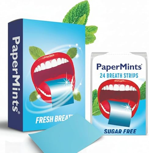 Papermints Instant Fresh Breath Strips For Bad Breath 6 Pack Of 24 Strips. Breath Freshener Strips For Extreme Bad Breath Treatment For Adults. Sugar-Free Mouth Strips For Halitosis Treatment For Adults