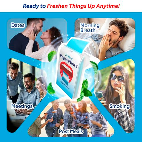 Papermints Instant Fresh Breath Strips For Bad Breath 6 Pack Of 24 Strips. Breath Freshener Strips For Extreme Bad Breath Treatment For Adults. Sugar-Free Mouth Strips For Halitosis Treatment For Adults