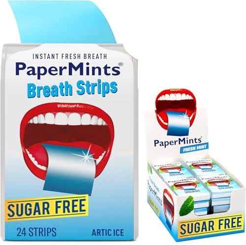 Papermints Instant Fresh Breath Strips For Bad Breath 6 Pack Of 24 Strips. Cool Mint Strips For Extreme Bad Breath Treatment For Adults. Breath Freshener Strips