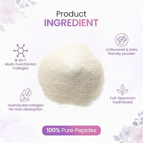 Peakhealth Multi Collagen Peptides Powder 1 Pounds Collagen Powder- Type IIiIiiVX With Biotin 10000Mcg Hyaluronic Acid Powder Vitamin C - Unflavored Collagen Protein Powder - Keto & Paleo Easy Dissolve