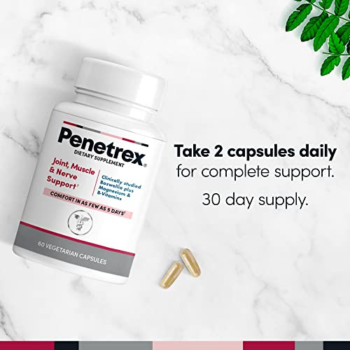 Penetrex Clinically Studied Magnesium Glycinate Supplement For Joint Muscle & Nerve Support - Comfort In 5 Days With Advanced Boswellia Serrata Extract Vitamin D B C (60 Count 1 Month Supply)