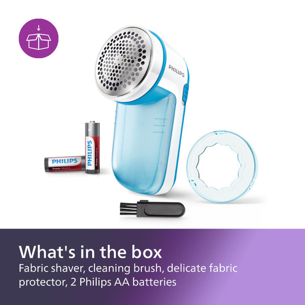 Philips Fabric Shaver Removes Fabric Pills Suitable For All Garments Large Blade Surface Cleaning Brush Includes Batteries Blue (Gc026/00)