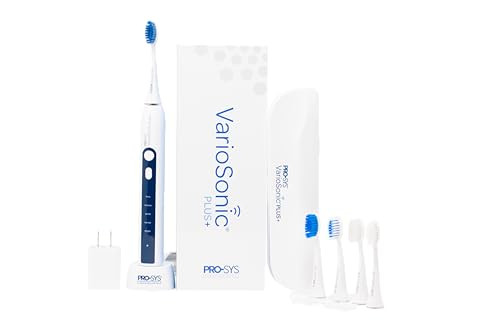 Pro-Sys Variosonic Plus Professional Electric Toothbrush Full Kit Rechargeable Powered Toothbrush With Travel Case 5 Brush Heads 5 Modes Extra Long Battery Pressure Sensor And Timer (White)