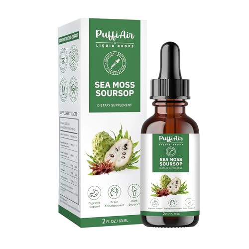 Puffiair Soursop(Graviola) & Sea Moss Liquid Drop For Cell Support & Regeneration Immune Boost Relax Liver And Sleep Herbal Extract Sugar/Gluten Free Natural Flavor 2 Fl Oz/60Ml