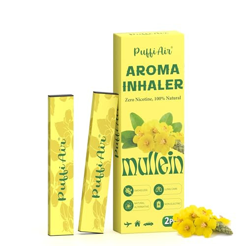 Puffiair Mullein Herbal Air Set Nicotine-Free Smokeless Non-Electric Vaporless Usable Anywhere Reduce Cravings & Fatigue Lung Comfort & Breathing Support 2 Pc
