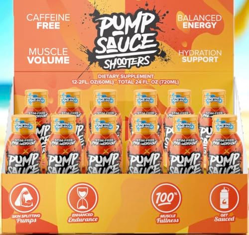 Pump Sauce Shooters Tropical Pumpsicle 2 Oz Bottles (Pack Of 12) - Pre Workout No Caffeine Full Spectrum Liquid Gluten Free Vegan Zero Sugar