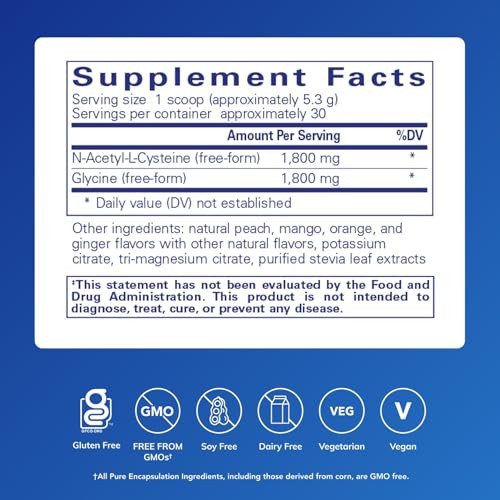 Pure Encapsulations Nac Glycine Powder - Immune Support Detox Cleanse & Glutathione Production - Conditionally Essential Amino Acids - Gluten Free & Non-Gmo 5.6 Oz