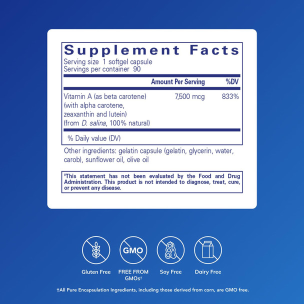 Pure Encapsulations Beta Carotene (With Mixed Carotenoids) Hypoallergenic Antioxidant And Vitamin A Precursor Supplement 90 Softgel Capsules