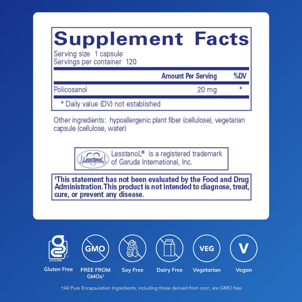Pure Encapsulations Policosanol 20 Mg Hypoallergenic Supplement Supports Healthy Lipid Metabolism And Cardiovascular Function 120 Capsules