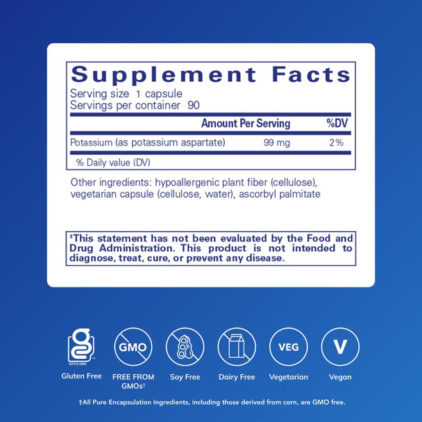 Pure Encapsulations Potassium (Aspartate) Hypoallergenic Supplement To Support Nerves Muscles Blood Flow And Cardiovascular Health 90 Capsules