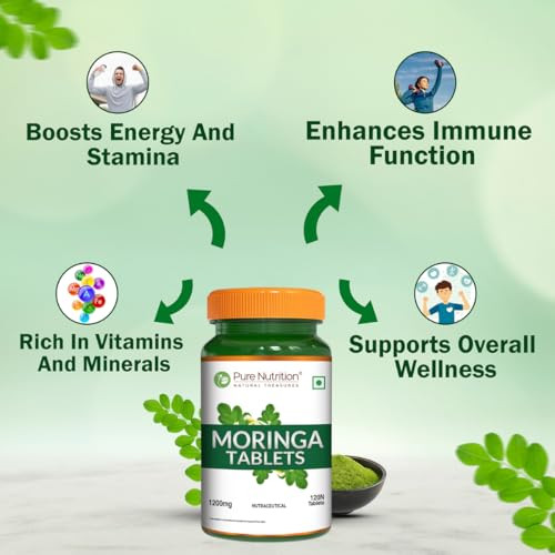 Pure Nutrition Organic Moringa 1200Mg 120 Veg Tablets Usda Certified Organic Superfood With Vitamins Minerals And Essential Antioxidants Vegan Supplement Non-Gmo
