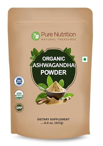 Pure Nutrition Organic Ashwagandha Powder 8 Oz (227 Grams) Usda Organic No Fillers No Additives 100 Pure And Natural Non Gmo Gluten Free