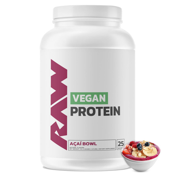 Raw Vegan Protein Powder Acai Bowl - 20G Of Plant-Based Protein Powder & Fortified With Vitamins For Muscle Growth & Recovery - Low-Fat Low Carb Naturally Flavored & Sweetened 25 Servings