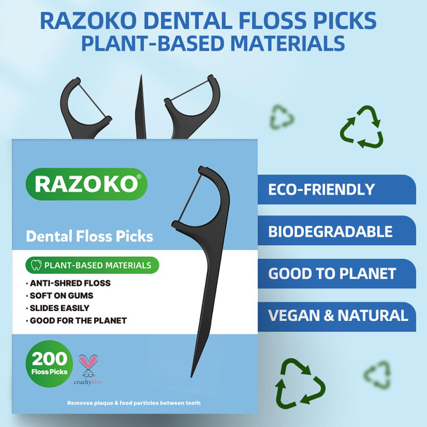 Razoko Biodegradable Dental Floss Picks - Easy Glide For Fresh Breath And Healthy Gums