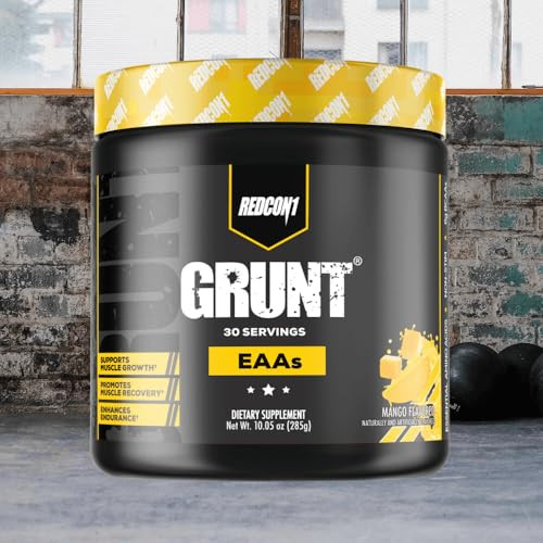 Redcon1 Grunt Eaas Mango - Sugar Free Keto Friendly Essential Amino Acids - Post Workout Powder Containing 9 Amino Acids To Help Train Recover Repeat (30 Servings)