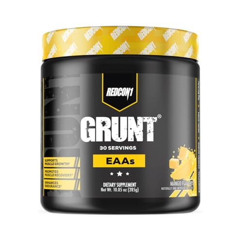 Redcon1 Grunt Eaas Mango - Sugar Free Keto Friendly Essential Amino Acids - Post Workout Powder Containing 9 Amino Acids To Help Train Recover Repeat (30 Servings)