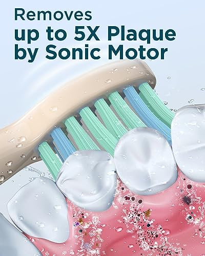 Rtauys M5 Sonic Electric Toothbrush For Adults - Rechargeable Electric Toothbrushes With 8 Brush Heads & Holder Travel Case Power Electric Toothbrush 120 Days Battery Life - Champagne