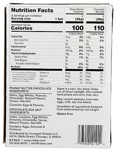 Rxbar Protein Bar Minis Peanut Butter Chocolate Chocolate Sea Salt Kosher Gluten Free 8 Count 7.36 Ounce (Pack Of 6)