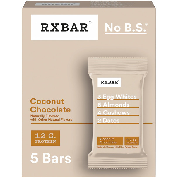 Rxbar Protein Bars 12G Protein Gluten-Free Snacks Coconut Chocolate 9.1Oz Box (5 Bars)