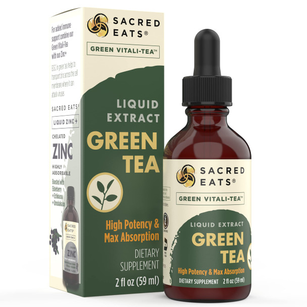 Sacred Eats Green Tea Liquid Extract Drops - Immune Support (Antioxidants & Polyphenols) Supplement. Promotes Gentle Energy. Organic Ingredients Non-Gmo Alcohol & Gluten Free (Non-Flavored)
