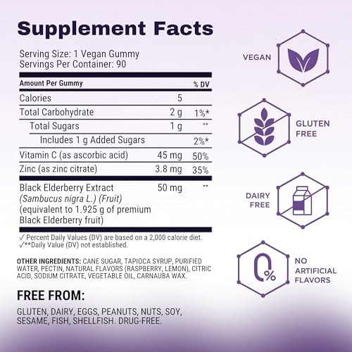 Sambucol Elderberry Gummies - Immune Support Supplement For Adults & Kids With Vitamin C & Zinc Sambucol Elderberry Are High In Antioxidants Gluten Free Vegan 90 Count