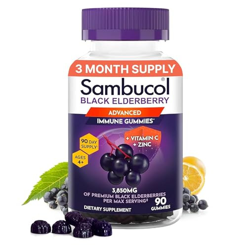 Sambucol Elderberry Gummies - Immune Support Supplement For Adults & Kids With Vitamin C & Zinc Sambucol Elderberry Are High In Antioxidants Gluten Free Vegan 90 Count