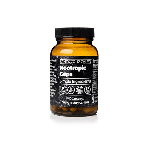 Santa Cruz Paleo Nootropic Capsules Lions Mane Alpha Gpc Panax Ginseng & Ginkgo Biloba For Focus Memory Mental Clarity & Energy Keto Paleo Gluten Free Brain Supplement 60 Caps