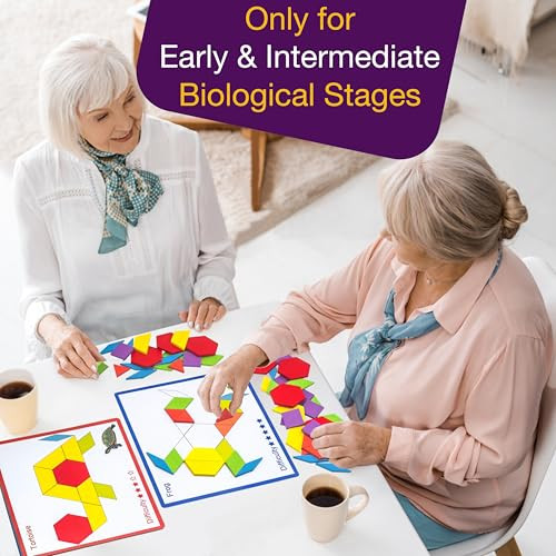 Savofuner Memory Care Activities For Seniors Wooden Cognitive Games For Elderly 80 Pieces Tangram Puzzles For Alzheimer And Dementia Patients Large Wooden Colorful Shape Pattern Matching Board s (Hard)