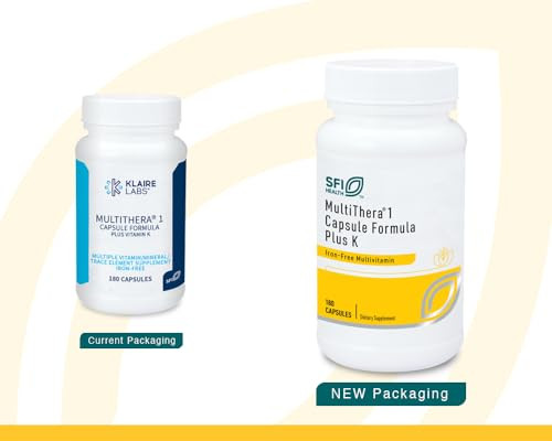 Klaire Labs Sfi Health Multithera 1 Plus K Iron-Free Multivitamin & Multimineral Capsule Formula With Vitamin K1 & K2 - High Potency With Active Folate No Iron (180 Capsules)