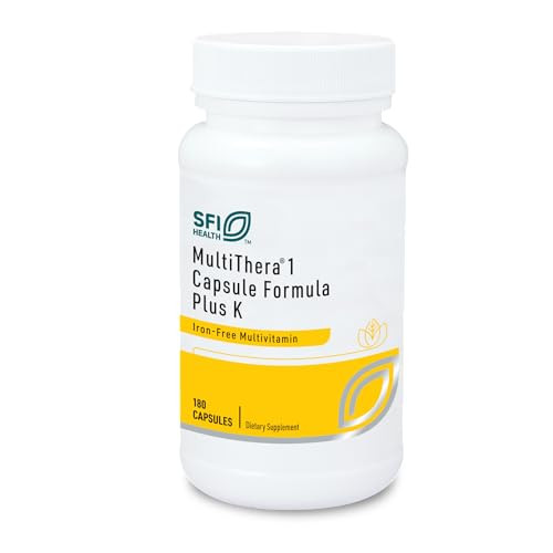 Klaire Labs Sfi Health Multithera 1 Plus K Iron-Free Multivitamin & Multimineral Capsule Formula With Vitamin K1 & K2 - High Potency With Active Folate No Iron (180 Capsules)