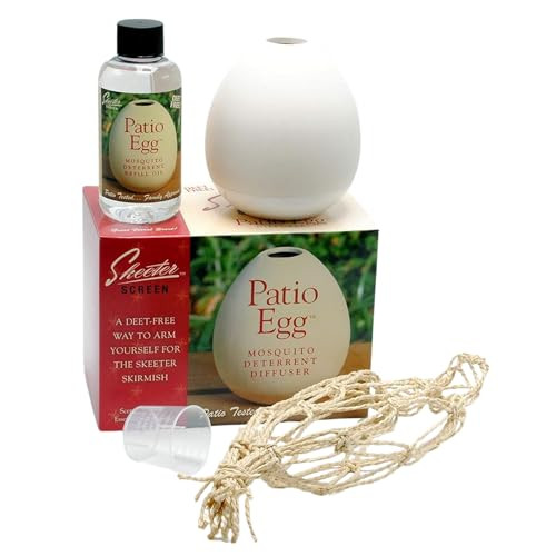 Skeeter Screen Patio Egg Diffuser Decorative Essential Oil Set With 3-Month Supply No Flame Or Power Includes Beaker & Netting Patios Garages Stables Covers Up To 300 Sq Ft