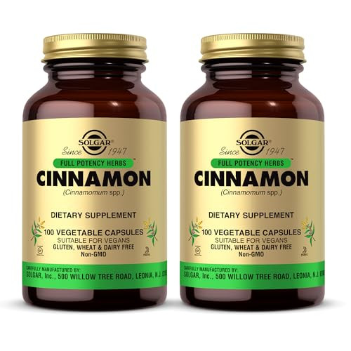 Solgar Cinnamon - 100 Vegetable Capsules Pack Of 2 - Full Potency (Fp) - Non-Gmo Vegan Gluten Free Dairy Free Kosher 200 Total Servings