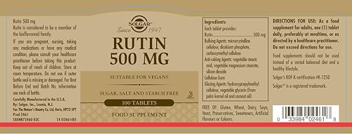 Solgar Rutin 500 Mg 100 Tablets - Antioxidant - Natural Bioflavonoid - Vegan Gluten Free Dairy Free Kosher 100 Servings