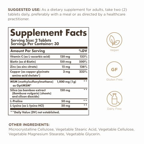 Solgar Skin Nails & Hair With Biotin - 60 Tablets - With Vitamin C To Promote Healthy Collagen Production 30 Servings